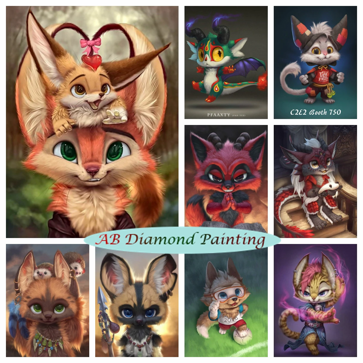 

Fox 5D AB Diamond Painting Fantasy Animal Art Cross Stitch Kits Cute Silverfox Mosaic Embroidery Home Decor Kids Gift Craft