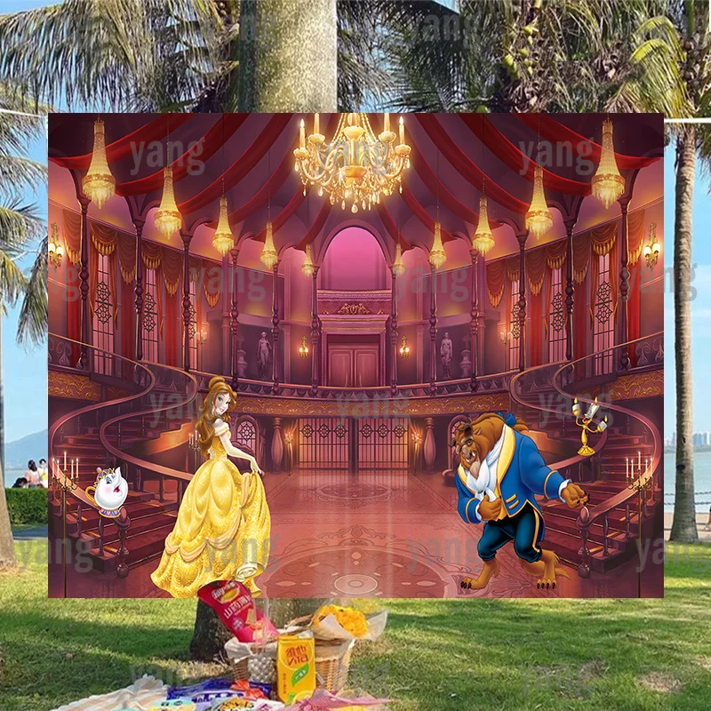 

Disney Beauty and the Beast Backdrop Magic Princess Cartoon Splendid Palace Background Baby Shower Birthday Party DIY Decoration