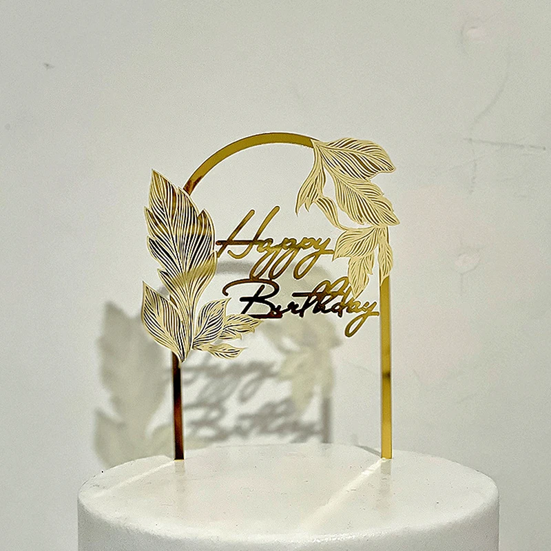 

Happy Birthday Leaves Acrylic Cake Topper Flower Wedding Acrylic Cake Toppers For Wedding Birthday Party Home Cake Decoration