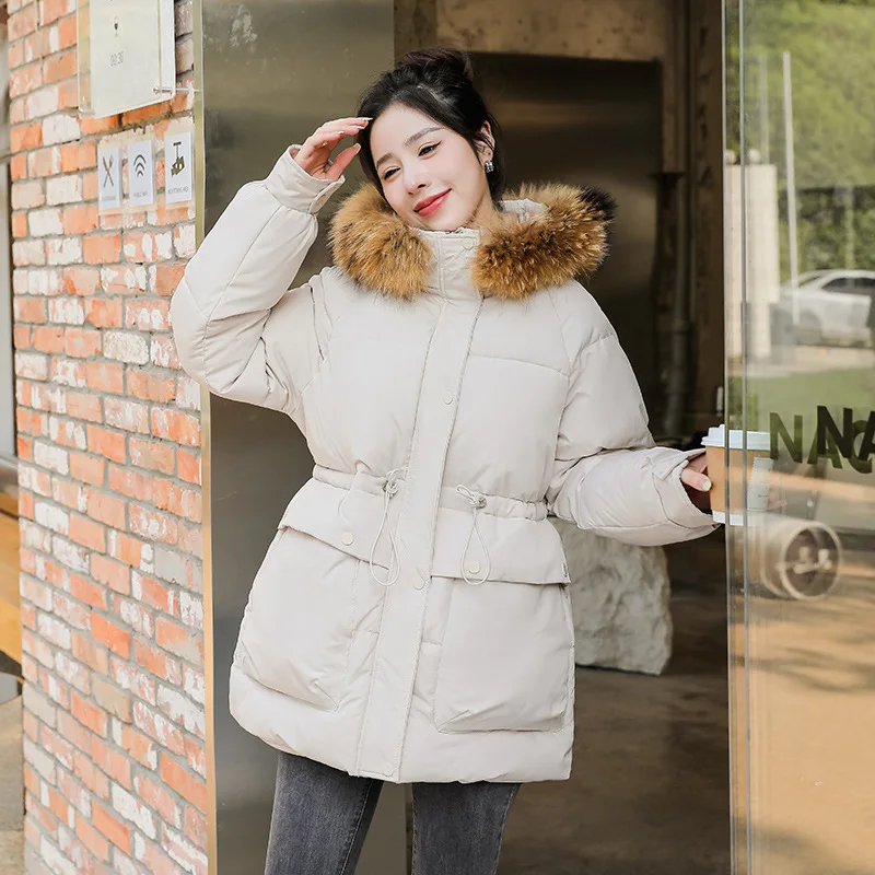 PinkyIsBlack New 2022 Oversize Women Winter Jacket Outwear Fur Hooded Cotton Padded Loose Style Solid Female Pockets Parkas Coat