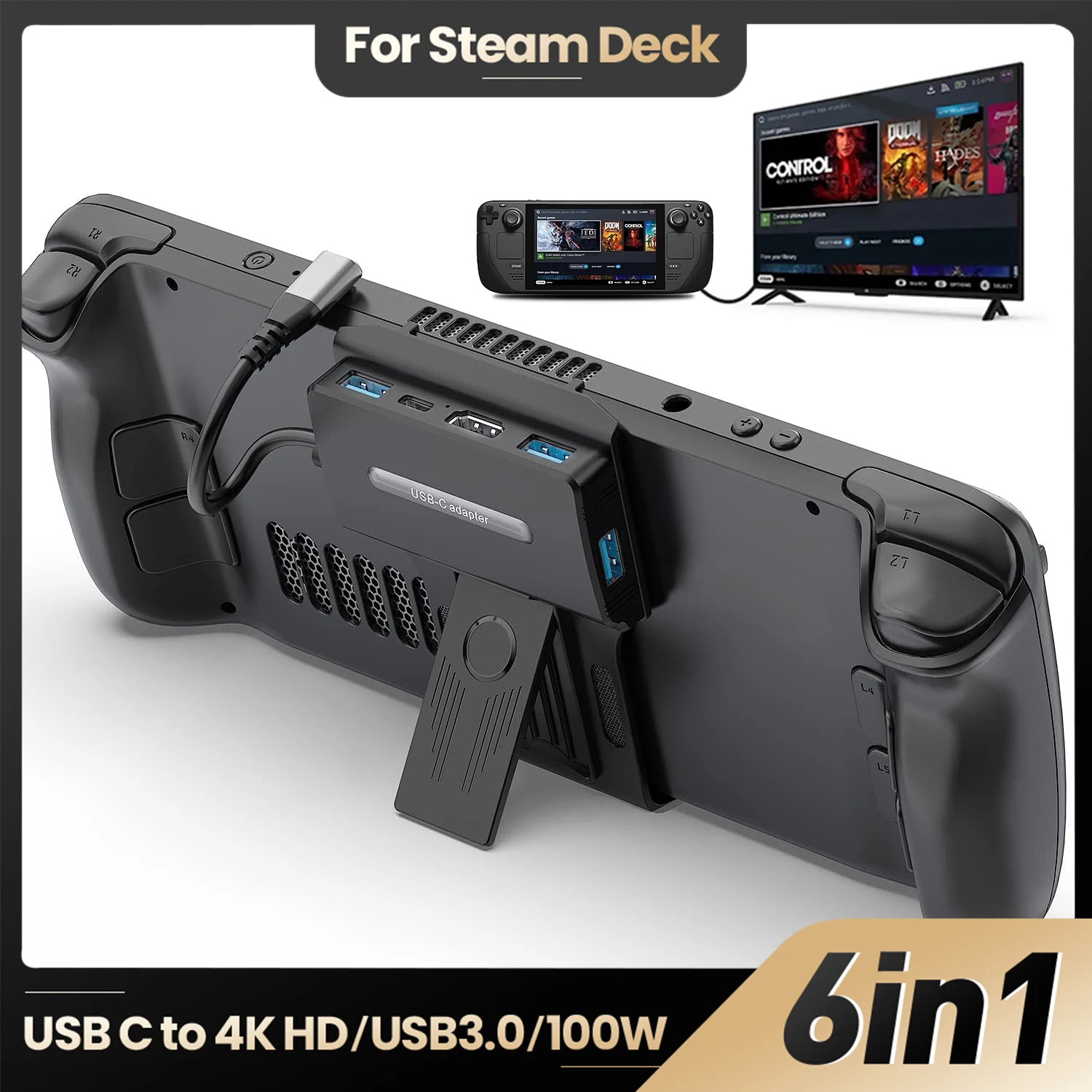 

USB C Docking Station TV Stand Base 5-in-1 Type C to PD 100W/4K@60Hz/HDMI-Compatible/USB 3.0/2.0 Hub for Steam Deck Switch