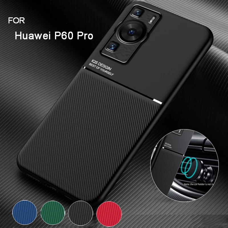 

For Huawei P60 Pro Shockproof Case Magnetic Car Holder Leather Silicone Case Huawei P50 P60 Fundas Mobile Huawei P30 P40 Lite