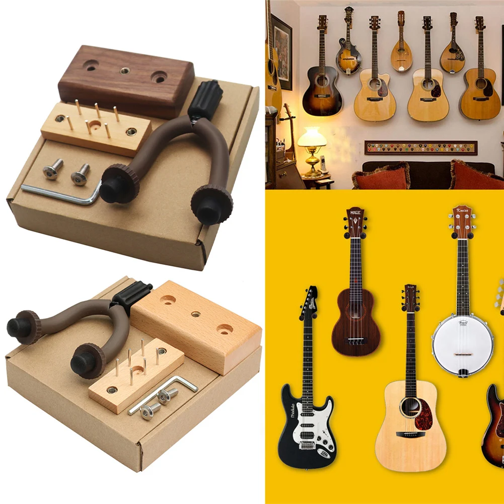 

Guitar Hanger Set Wall Mount Punch Free Guitar Hanger Holder Hook Bass Violin Bracket Wood Base Non-marking Nail Screws Wrench