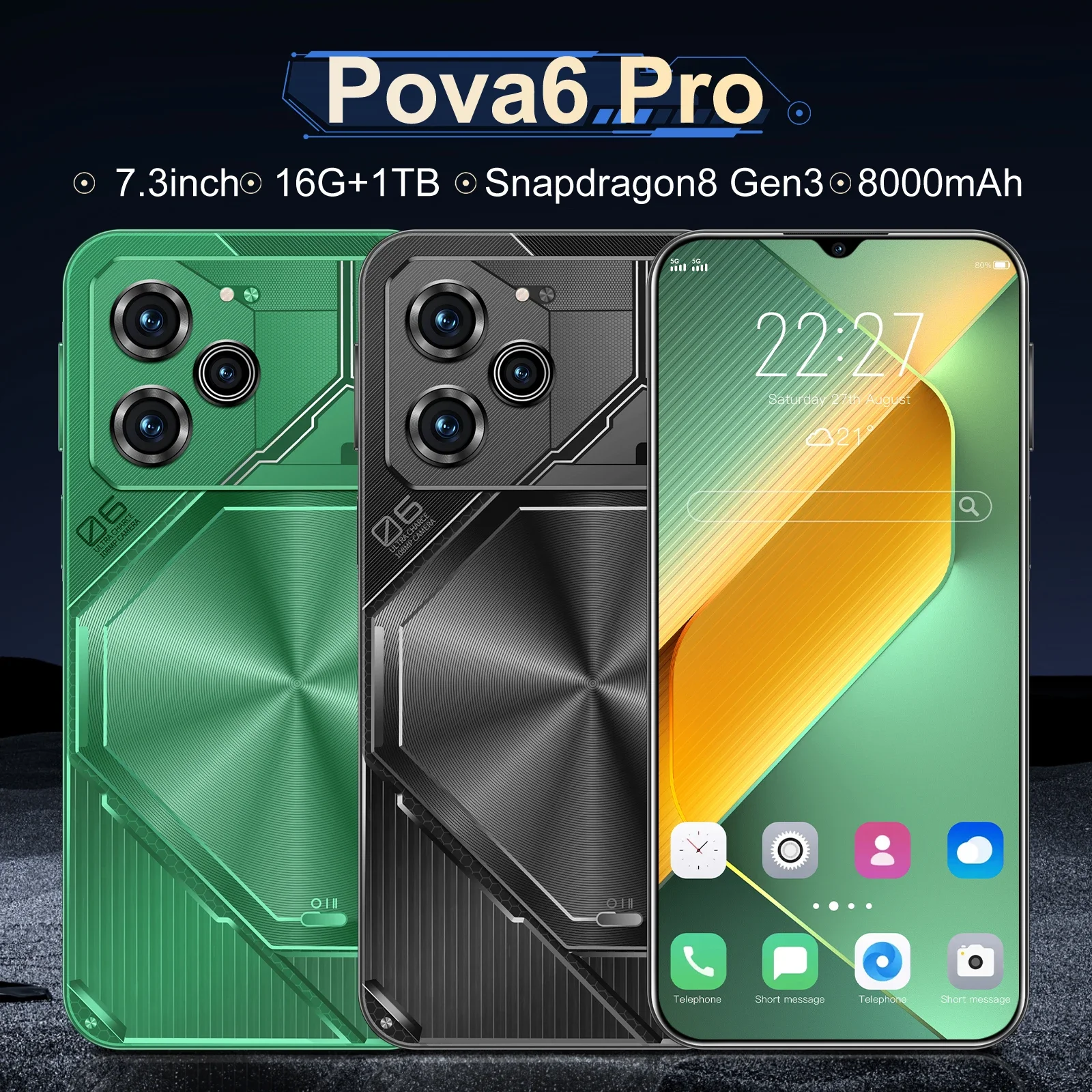 Оригинальный смартфон Pova 6 Pro 5G HD 7 3 дюйма 16G + 1 ТБ сотовый телефон с двумя SIM-картами