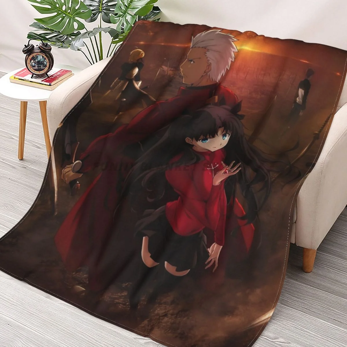 

Fate Stay Night UBW Throws Blankets Collage Flannel Ultra-Soft Warm picnic blanket bedspread on the bed