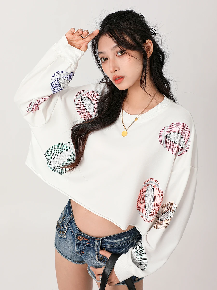 Женская Блестящая бейсбольная Толстовка Pivanzore Y2K с длинным рукавом и круглым