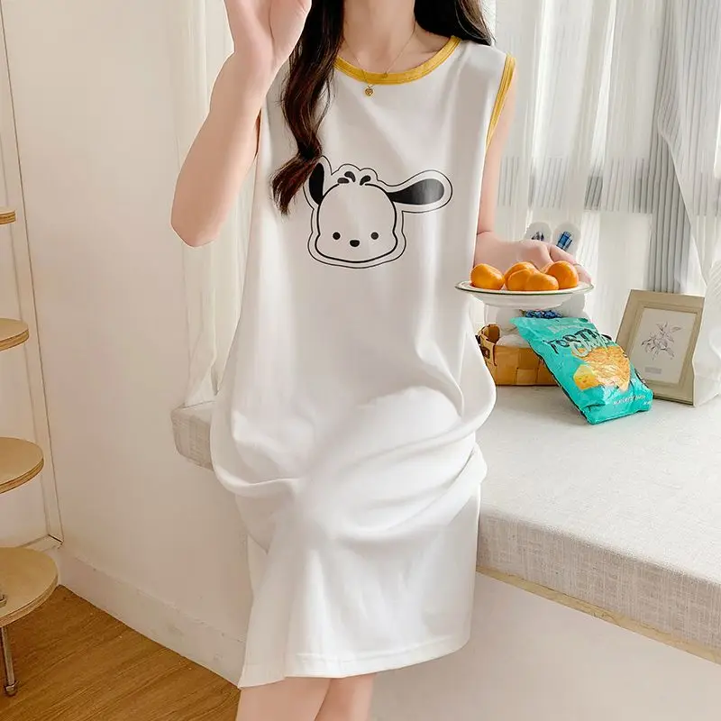 

Sanrio Cute Cartoon Pochacco Vest Nightdress Summer Cotton Thin Section Large Size Kawaii Anime Home Service Pajamas Gift New