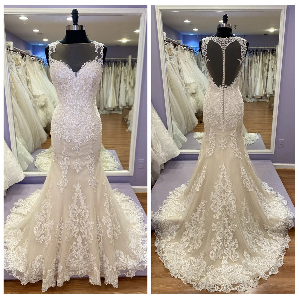 

Vestido Novia Mermaid Dress Bridal Wedding Gowns 2023 Vintage Lace Appliques Boho Princess Wedding Dresses Sheer Illusion Back