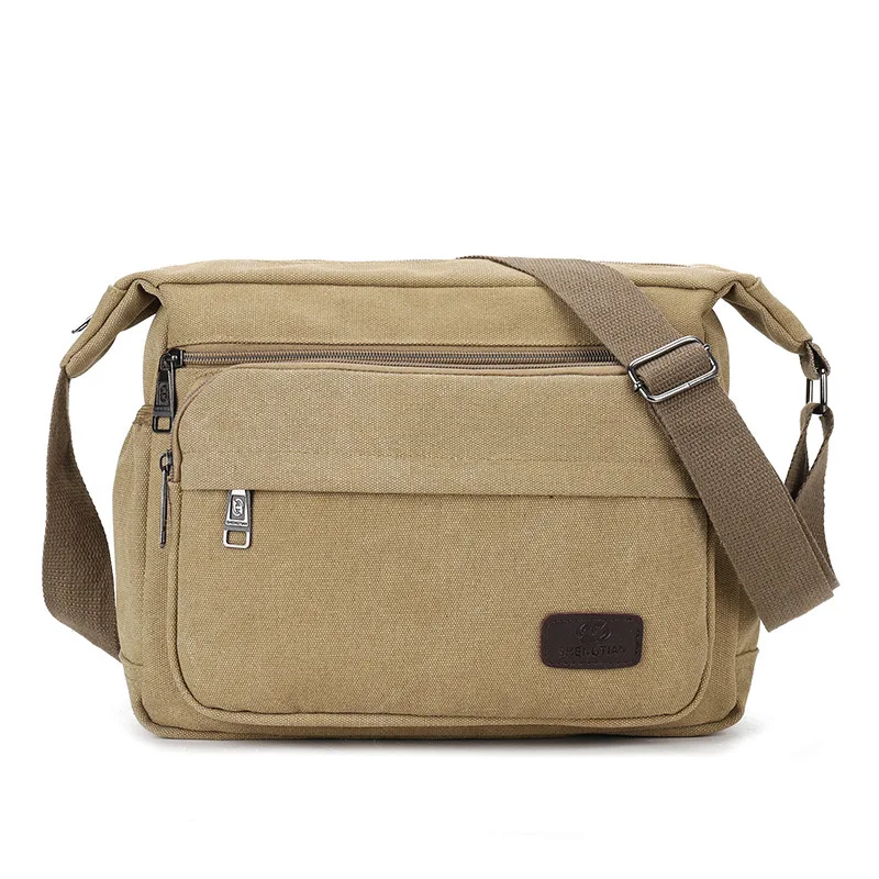 Men's Canvas Bag Crossbody Purse Large Capacity Multi Function Portable Male Bags Multi-Pocket Men's Shoulder Bags for Messenger