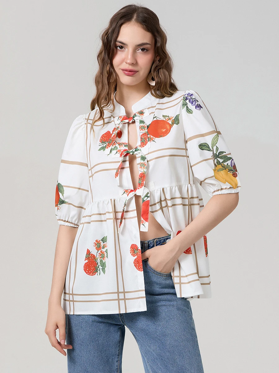 Женский топ с коротким рукавом и принтом фруктов