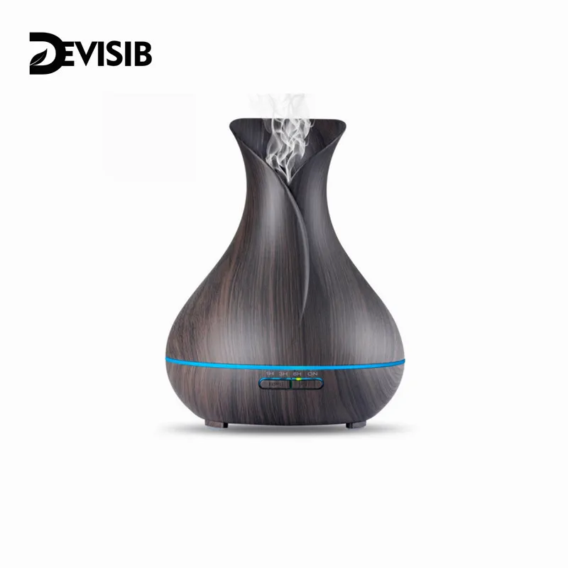 

DEVISIB 400ml Aroma Essential Oil Diffuser Wood Grain Ultrasonic Cool Mist Humidifier 7 Color LED Light for Office Home Bedroom