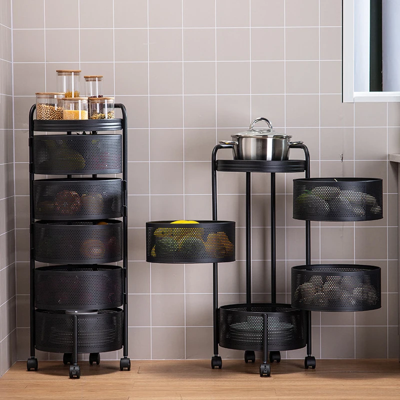 Kitchen Storage Bathroom Organizer Fruit Rack Shelves Rotating Basket Shelf Trolley Gadgets |
