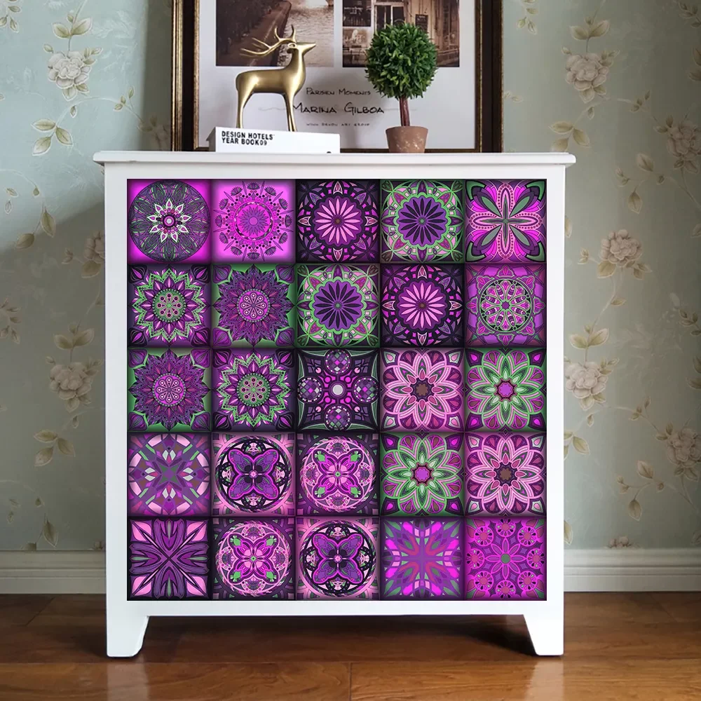 

Colorful Mandala Strip Tiles Wall Stickers Bathroom Kitchen Ceramics Decor Wallpaper Peel & Stick Art Wall Decals