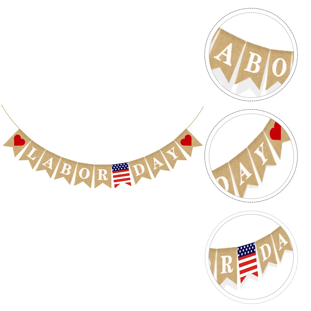 

Labor Day Banner Patriotic Bunting Porch Garland Hanging Linen Sign Banners Decoration Backdrop Home Partydecor