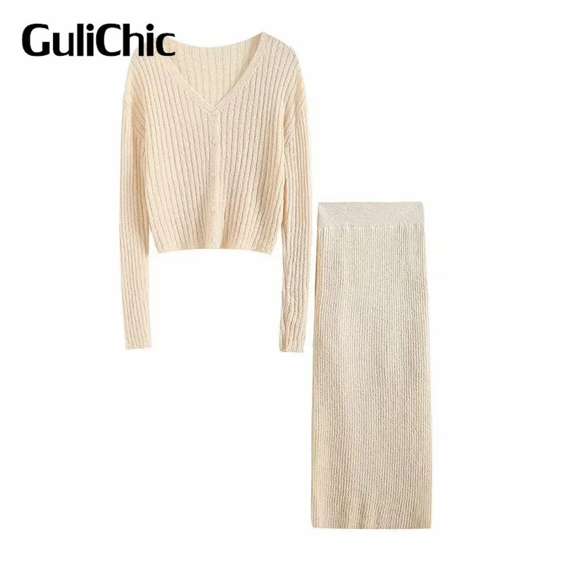 

10,11 GuliChic женский темпераментный модный однобортный трикотажный кардиган с длинным рукавом или узкая трикотажная длинная юбка с высокой тал...