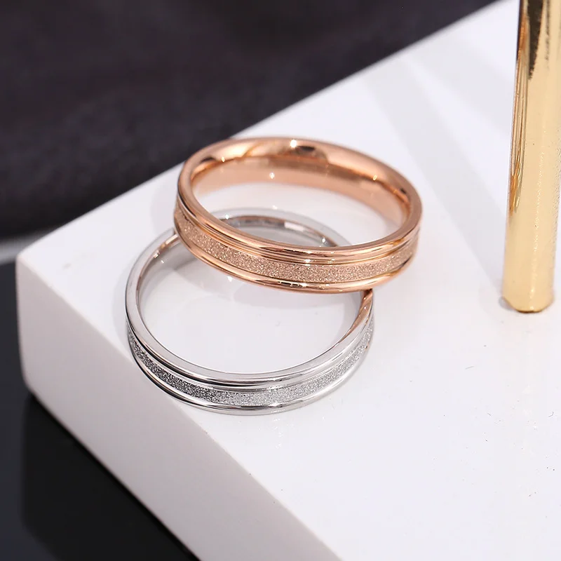 

Korean Fashion Rose Gold Ring Stainless Steel Frosted Large Sizeg Color 4mm 6mm Wide Simple Geometric Type Free Shipping