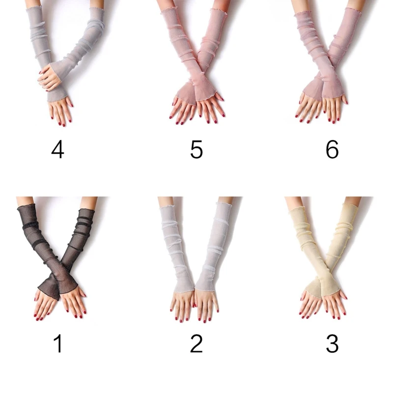 

Women Girls Ultra-Thin Sheer Glitter Mesh Long Lace Gloves Metallic Shimmer Soli