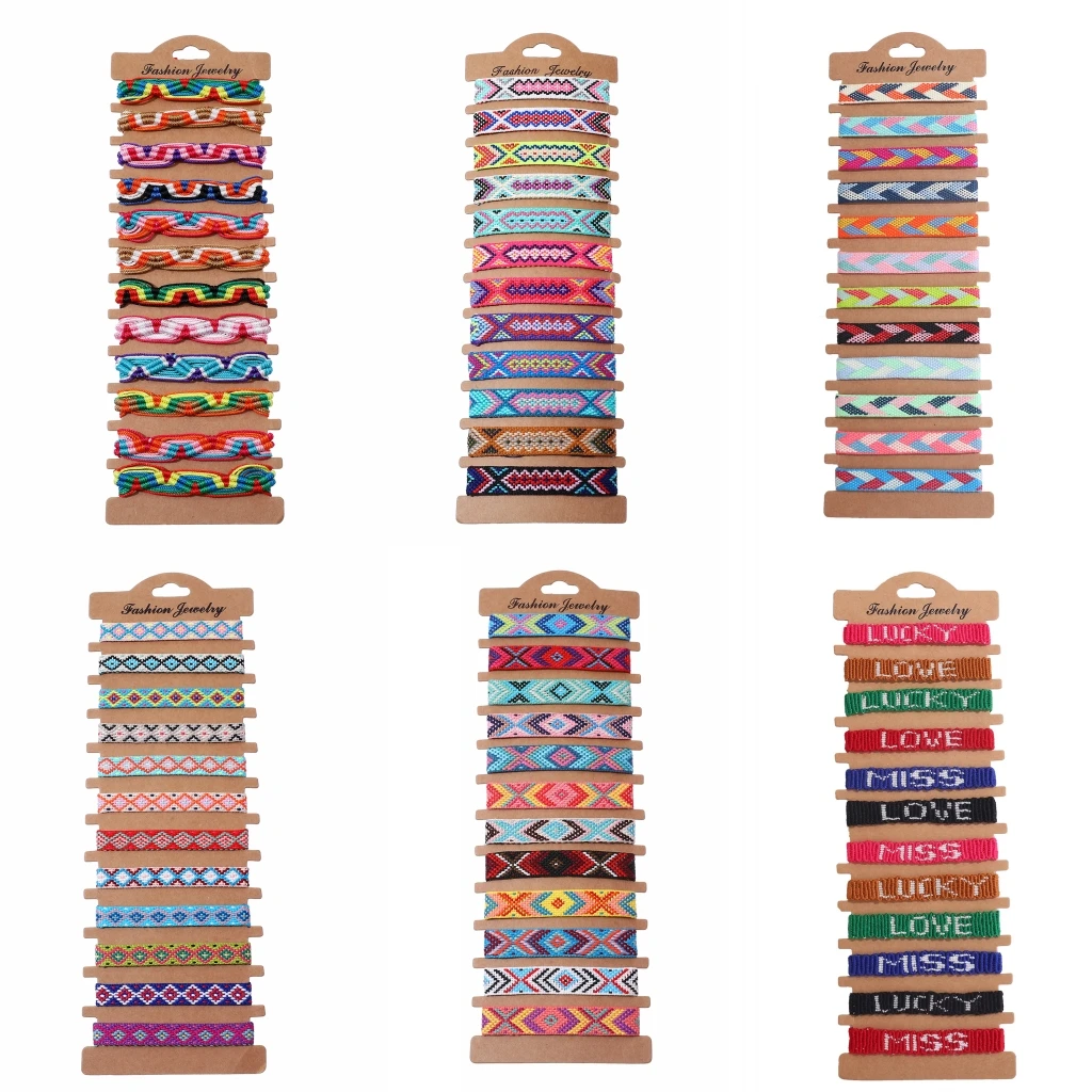 

12 Pieces Woven Friendship Bracelets - 6 Styles Adjustable Handmade Braided Strings Multicolor Bracelets Anklet for Women Girls