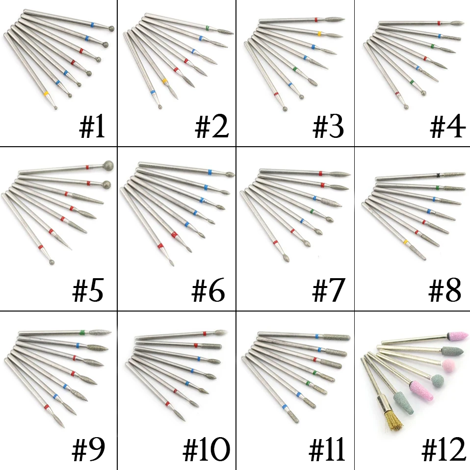 7PCS/Set Diamond Nail Drill Bit For Manicure Pedicure E-File Accessories Polishing 2.35mm Milling Cutter