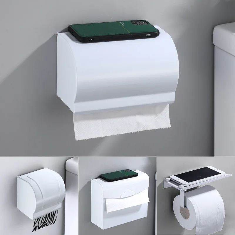 

Nordic White Alumimum Toilet Paper Holder White Hotel Lengthened Free-Hand Rack Roll Tissue Holder Bathroom Toilet Paper Box