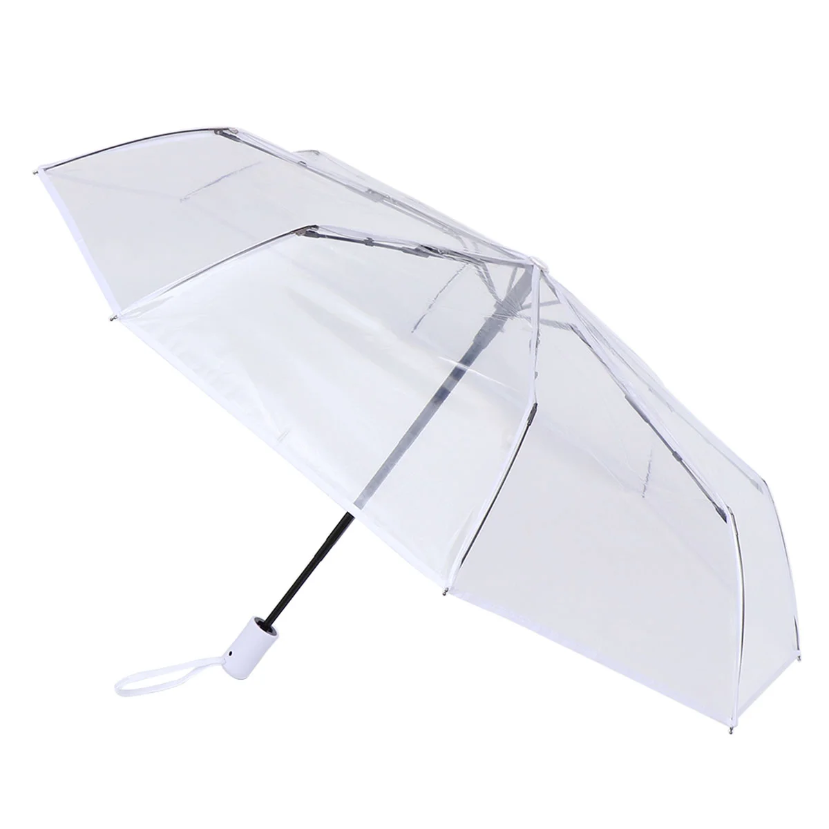 

Portable Umbrella Fully Automatic Three-fold Transparent Travel Pocket Rainy Day Folding Outdoor White Tripod Clear Men Women