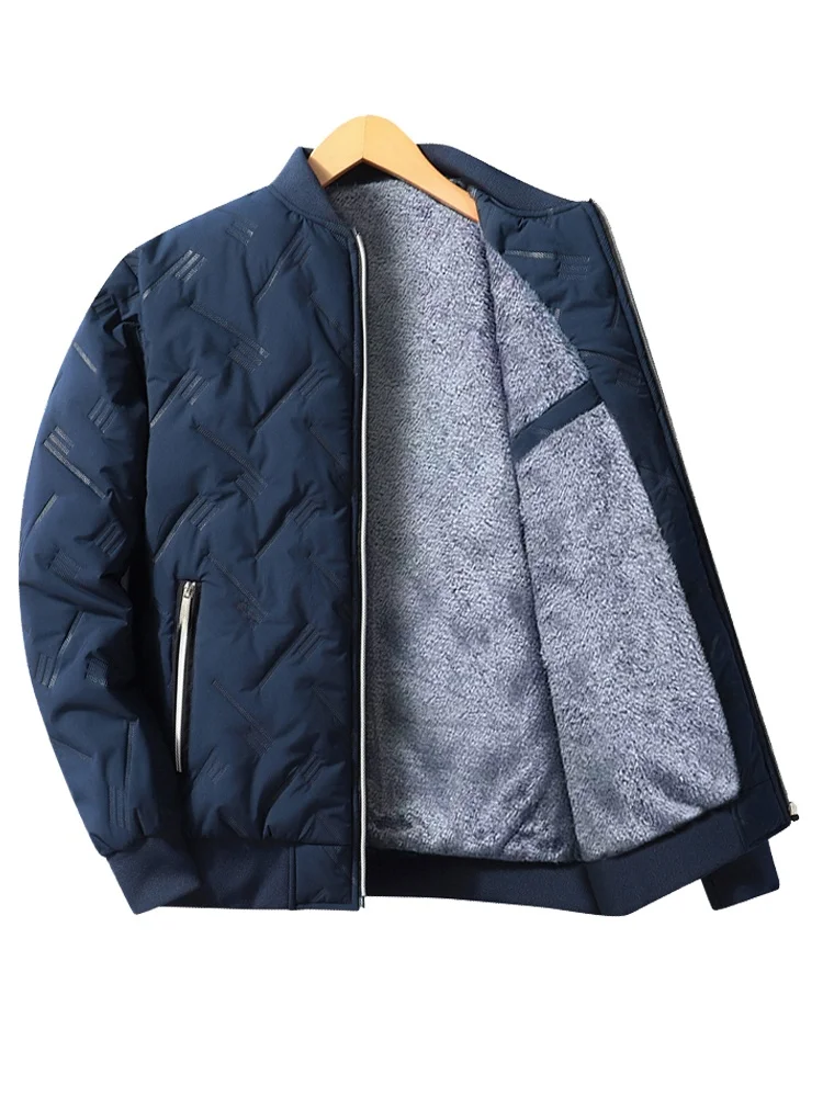 Winter Men's Jacket Outerwear Fleece-lined Thickened Baseball Collar Trendy Middle-Aged Quilted Short Cotton-Padded...