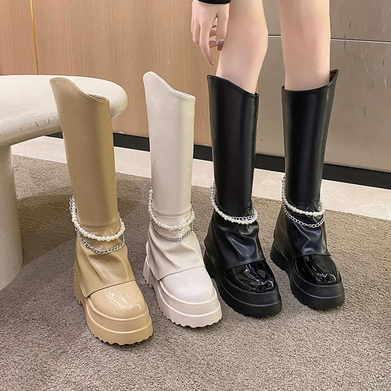 

Women Boots Over Knee Round Toe Shoes Winter Footwear Over-the-Knee 2022 Autumn Lolita Rubber High Heel Ladies Solid Slip-On Co