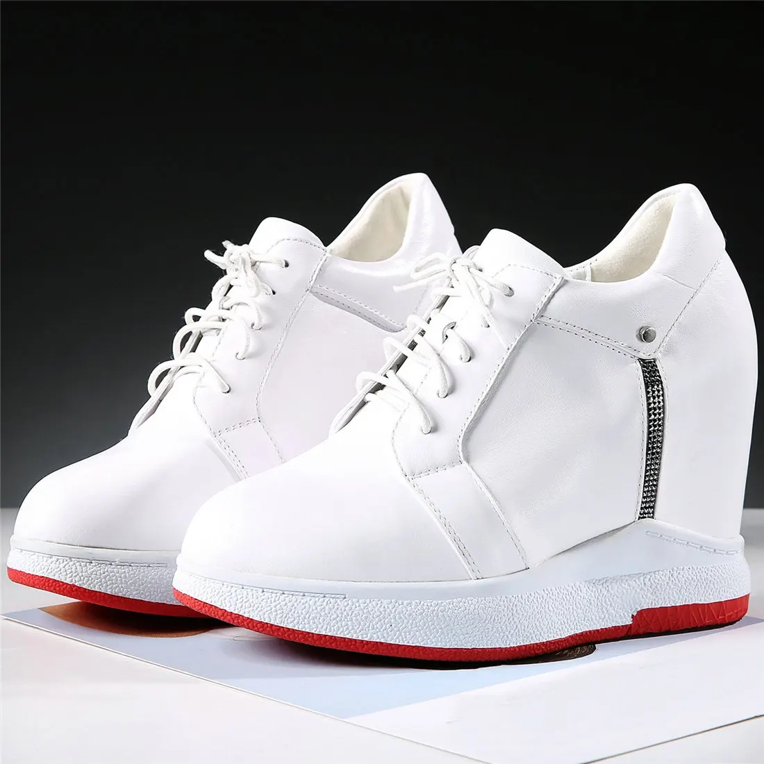 

Casual Shoes Women Genuine Leather High Heel Platform Pumps Shoes Female Round Toe Fashion Sneakers Punk Wedges Motorcycle Boots