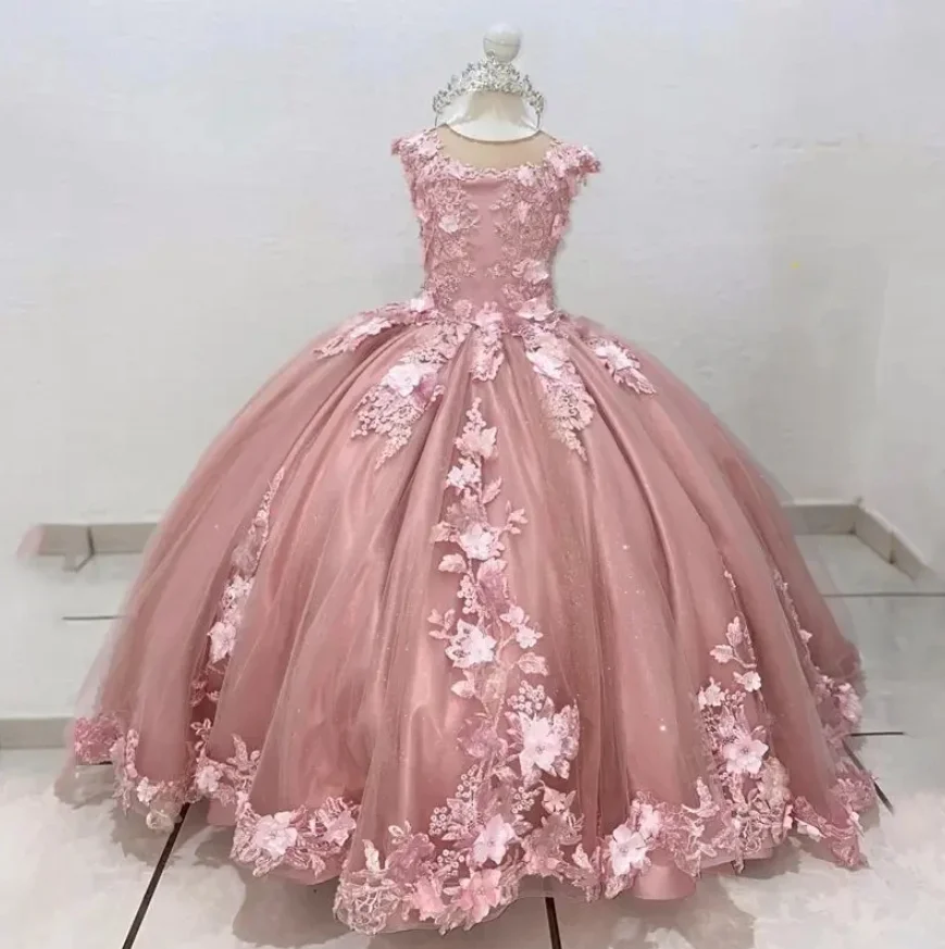 Реально розовое 3D Цветочное платье для девочек на свадьбы детское с оборками