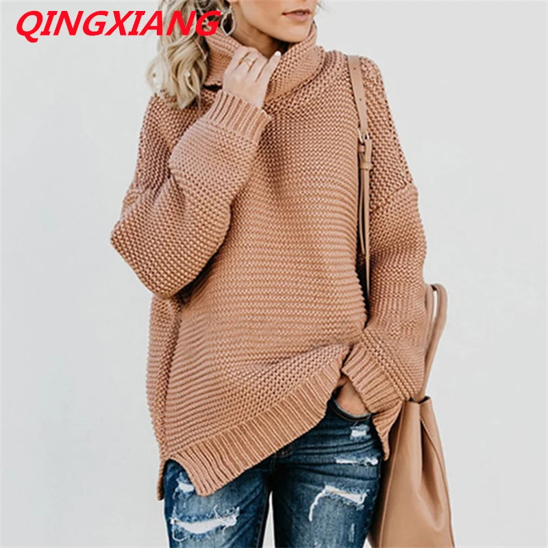 

6 Colors S-XL Knitted Turtleneck Soft Sweater Women Long Sleeves Winter Autumn Knitwear Loose Coarse Yarn Pullover