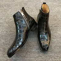 Men's Boots Zip Black Brown Low-heeled Business Handmade Cowboy Boots Botas De Trabajo Hombre Shoes for Men with Free Shipping