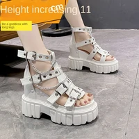2022 new metal chain punk ins hollow out breathable sandals womens summer new platform height increasing insole casual sandals