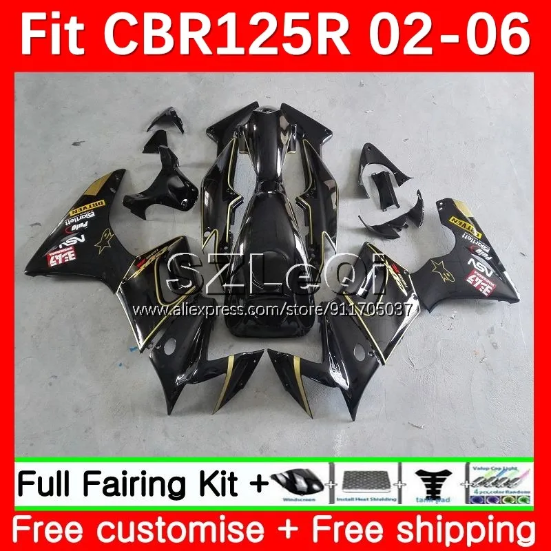 

+ Бак для HONDA CBR125R CBR125RR золотой черный CBR 125CC 125R 02 03 04 05 06 CBR-125R 2002 2003 2004 2005 2006 Обтекатели 22LQ.17