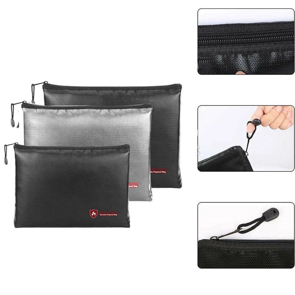 

Fireproof Document Bag Silicone Coated Fiberglass Safe Money Bag Pouch Holder For Office Workers Family Use Files Money Cards
