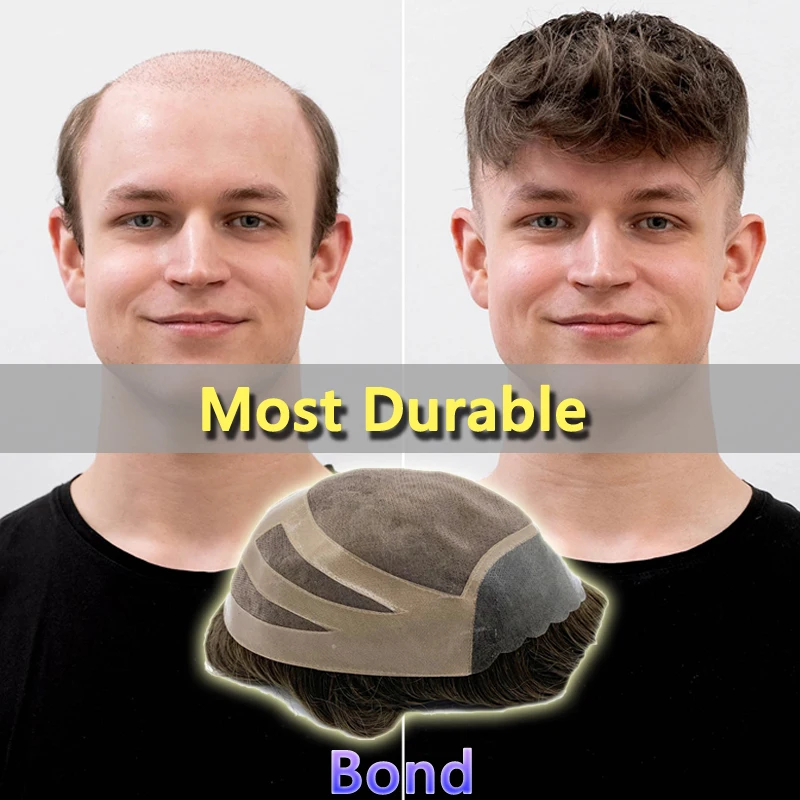 Bond Base Mono Lace Toupee Most Durable Toupee Human Hair Wig Replacement System Men's Capillary Prothesis Free Shipping