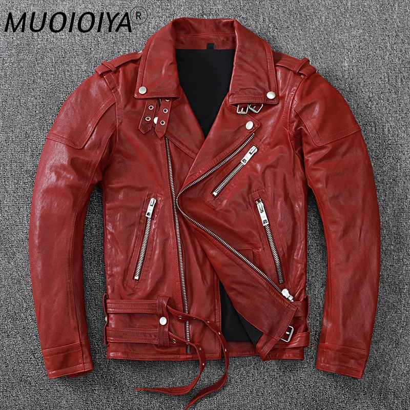 

Куртка мужская демисезонная из натуральной овечьей кожи, локомотивная куртка тяжелого цвета, красная верхняя одежда, большие размеры