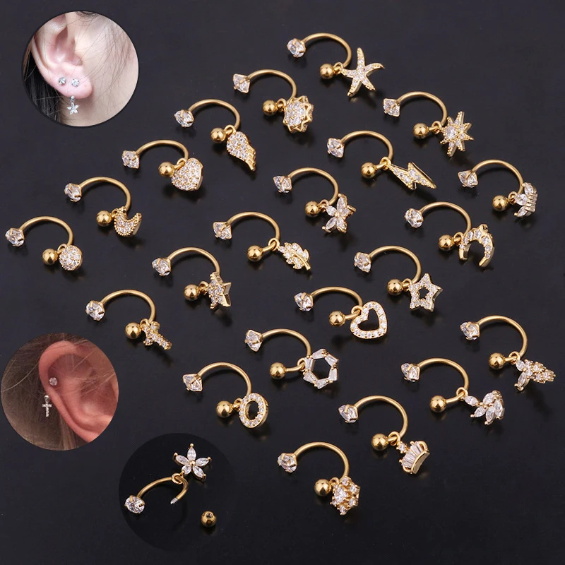 

1pc 20G Surgical Steel Crown Heart Moon Star Leaf Conch Daith Helix Earrings Cartilage Earring Stud Hoop Tragus Piercing Jewelry