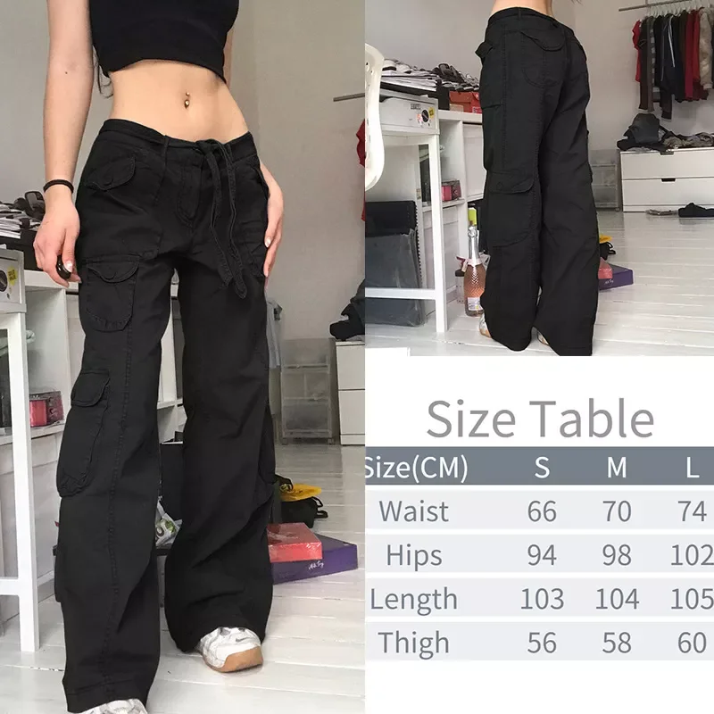 Pockets Cargo Pants for Women Straight Pants Harajuku Vintage 90S Aesthetic Low Waist Trousers Wide Leg Baggy Jeans