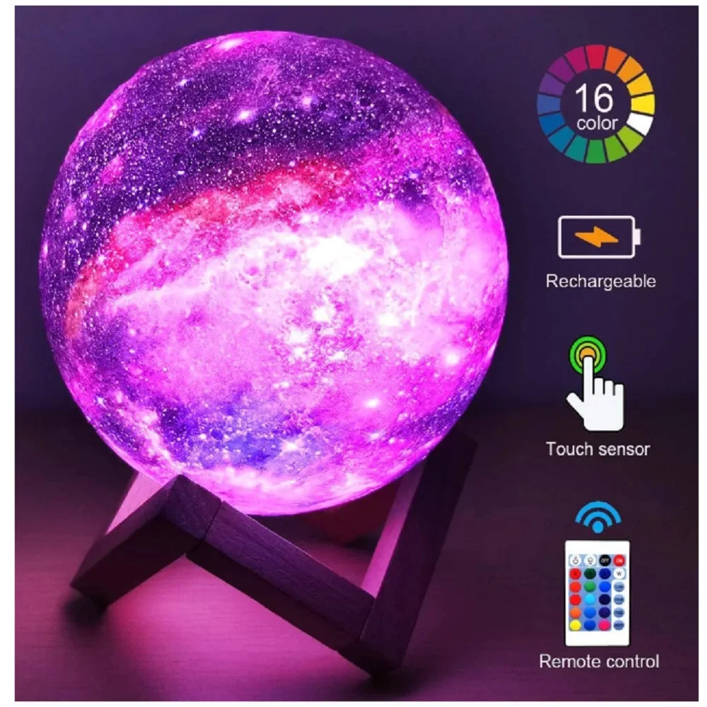 PLA material high quality 3D printing Moon Lamp Planet Moon Light Kids Night Light 16 color touch and remote control as a gift