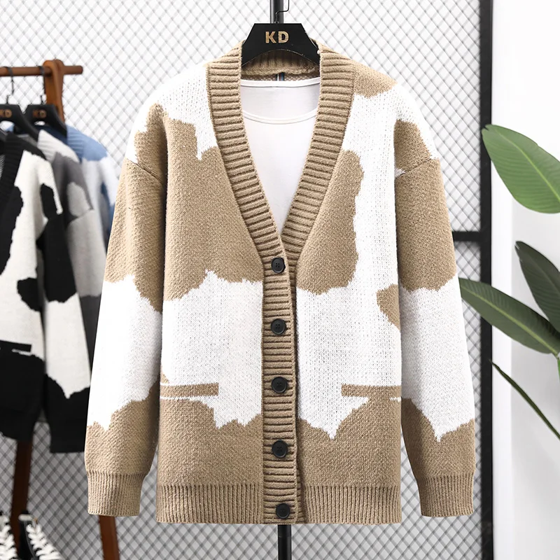

Autumn Winter Cardigan Sweater Men Korean Version V-neck Knitwear Trend Brand Leggings Casual Sweater Long Sleeve Coat Man