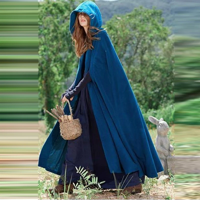 

Women Hooded Lace Up Shawl Cape Cloak Woollen Coat Sleeveless Cardigan Poncho Gothic Cosplay Fashion Medieval Retro Costume