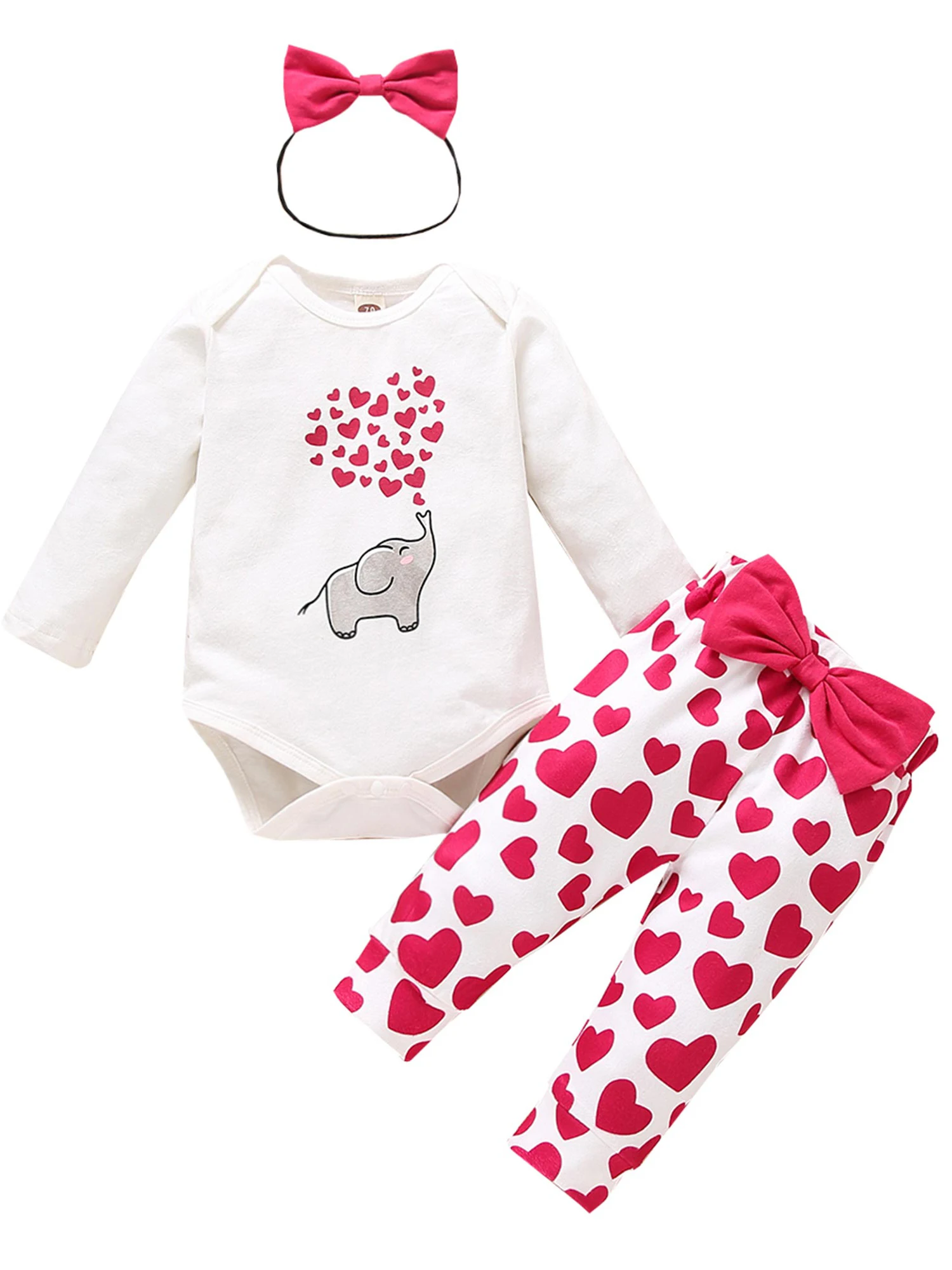 

Newborn Baby Girls Round Neck Romper Animal Printing Pants Headband 3 Piece Set Casual Pullover Cotton Long Sleeve Clothing