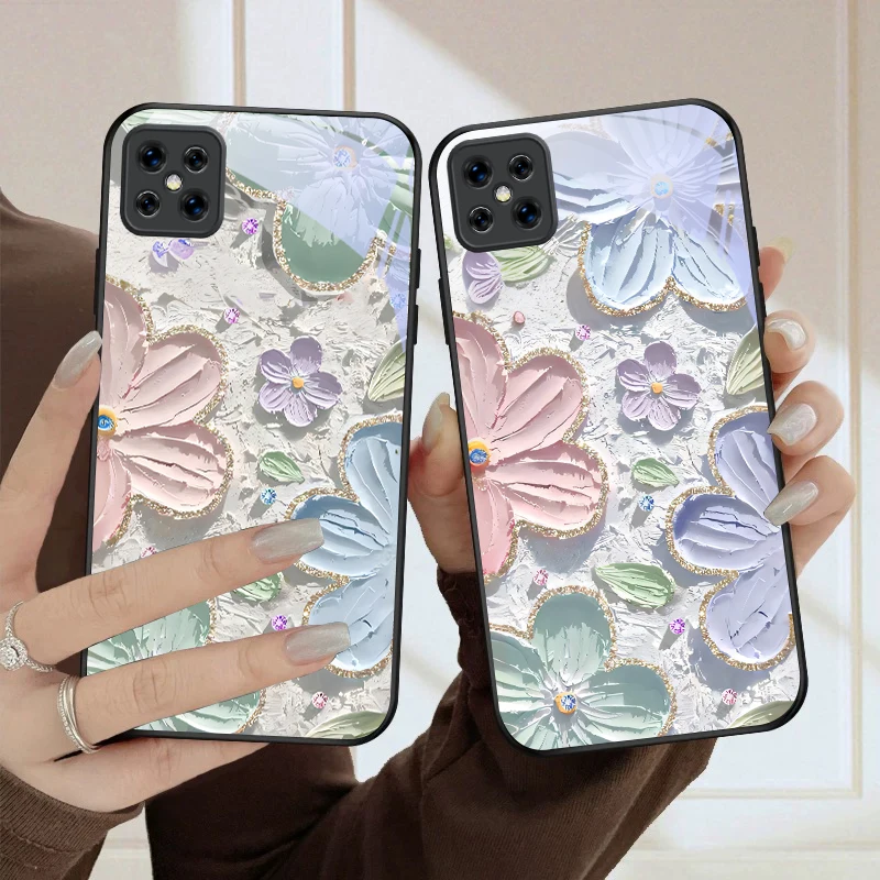 Фото Чехол для телефона из черного стекла Cream Garden Flower Realm для Oppo Reno 13/Reno 12/Reno 11 5G/Reno 10/Reno 5 4 Lite/Reno 6 Pro+ 12F 13F 11F №5