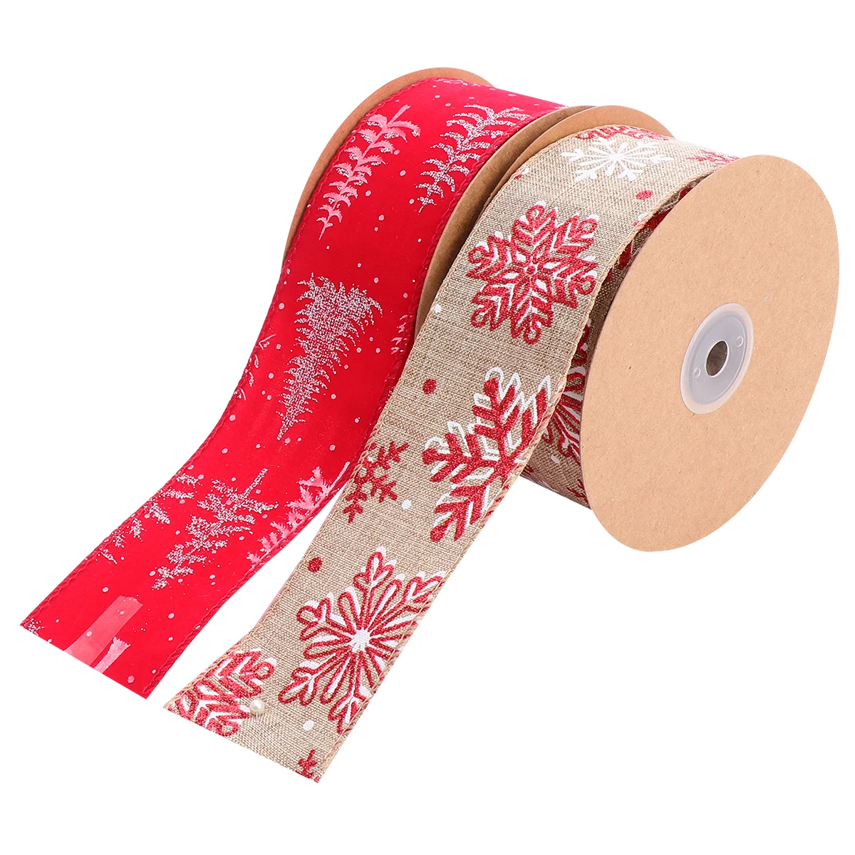 

Ribbon Christmas Gift Wrapping Burlap Tree Rolls Fabric Wiredside Strip Double Spool Organza Snowflake Decorations
