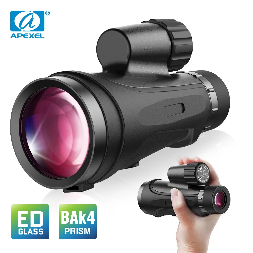 APEXEL 12X50 Telescope ED Monocular BAK4 Prism Phase Correction Coated Powerful Monoculars for Hunting Hiking Traveling Tourism