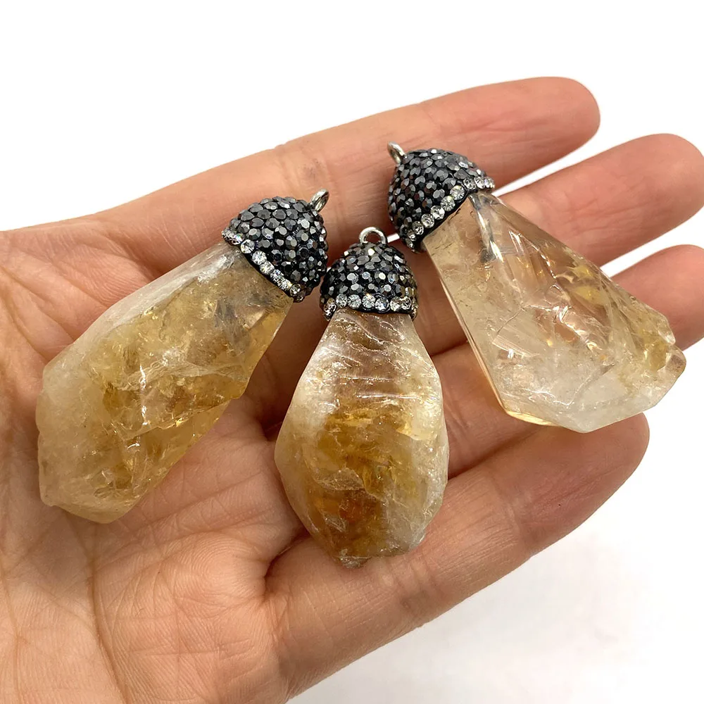 

1pc Natural Stone Citrine Necklace Charm Pendant 15-55mm Irregular Shape Crystal Pendant DIY Necklace Sweater Earring Accessorie