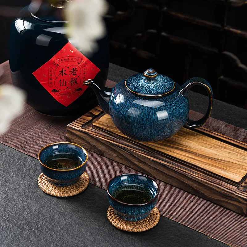 

Large Capacity Hoop Handle Kungfu Tea Set Household 1 Teapot 2 Cups Ceramic Teapot Kiln Change Single Large Kettle