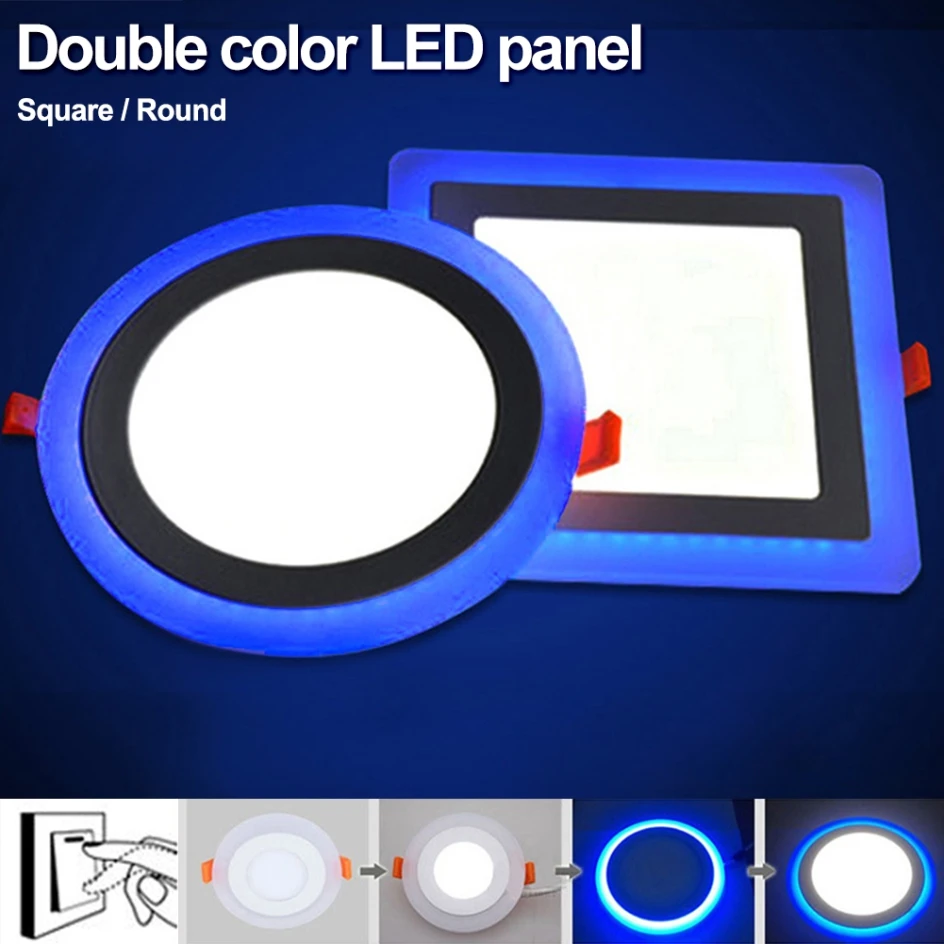 

Dual Color LED Ceiling Light Recessed Panel Downlight Spot Lamp Round/Square Cool Warm White 5W 9W 24W SMD 2835 LED Panel Light