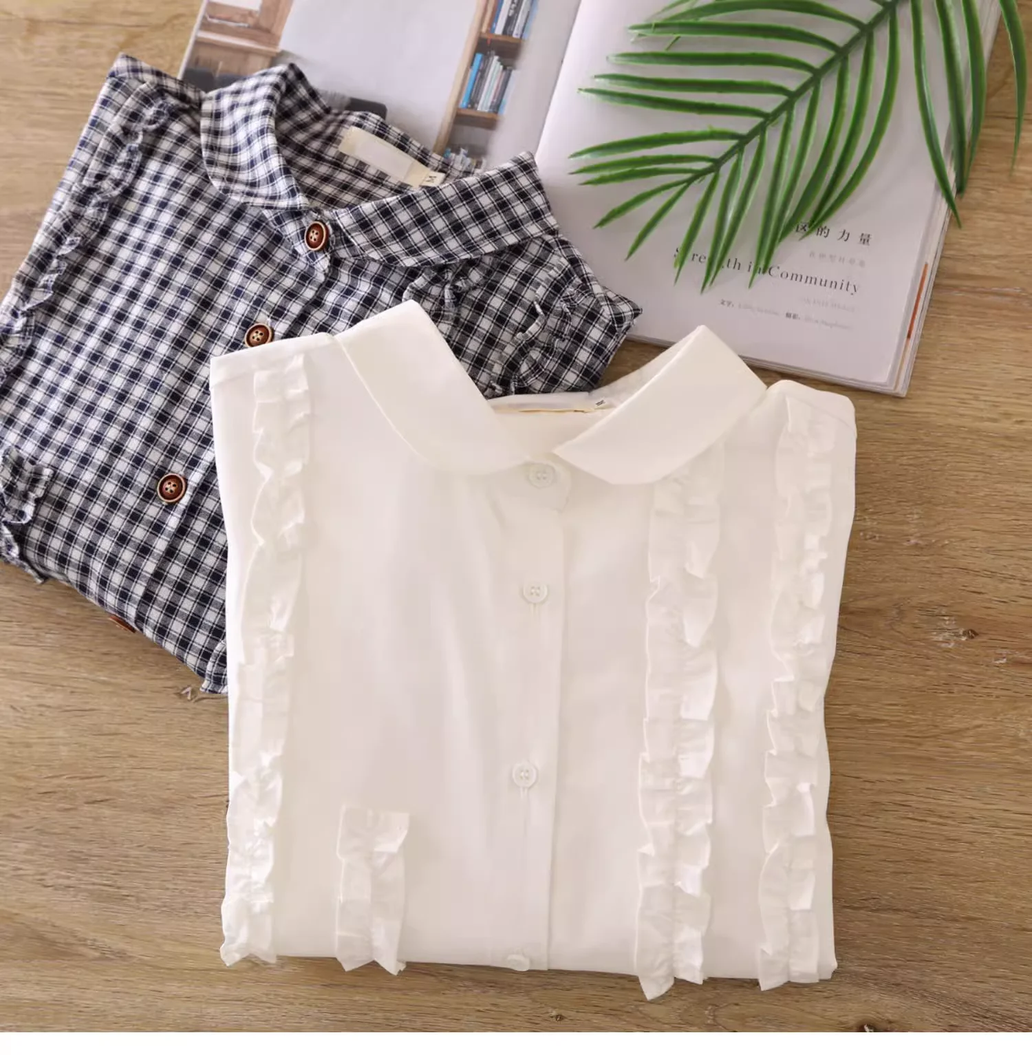 Mori Girl клетчатые рубашки с рюшами для женщин в японском стиле классические