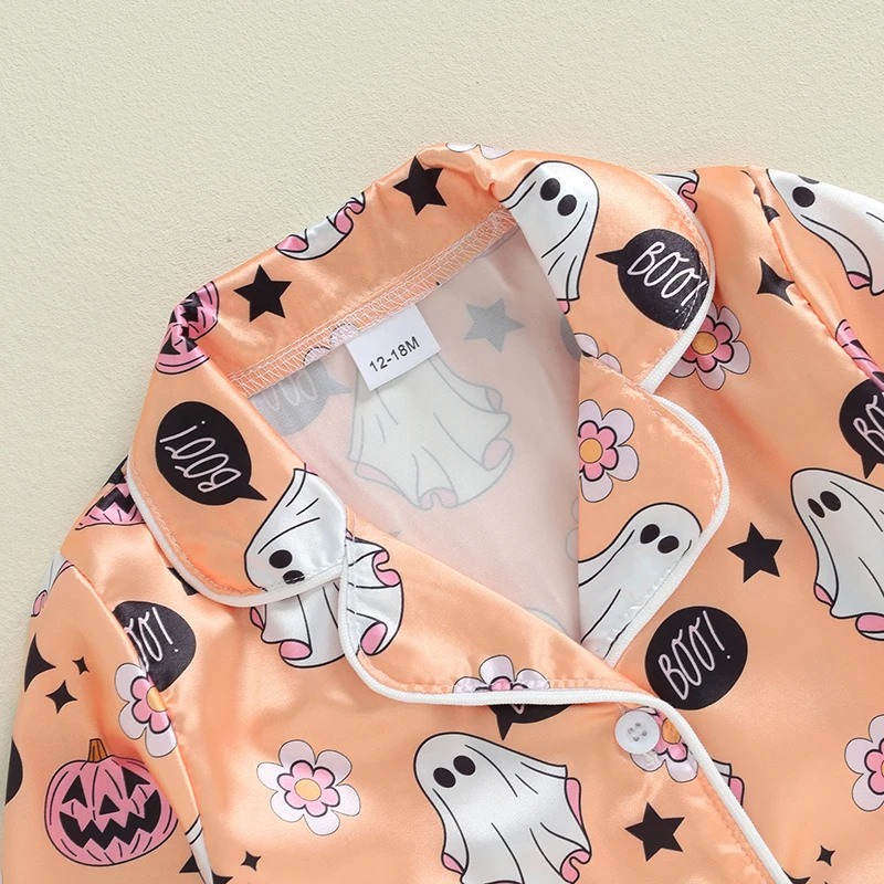 Женский атласный костюм с длинным рукавом VISgogo рубашка принтом Призрака и тыквы